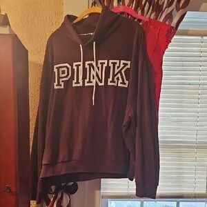 Pink Logo Hoodie Cowl Neck